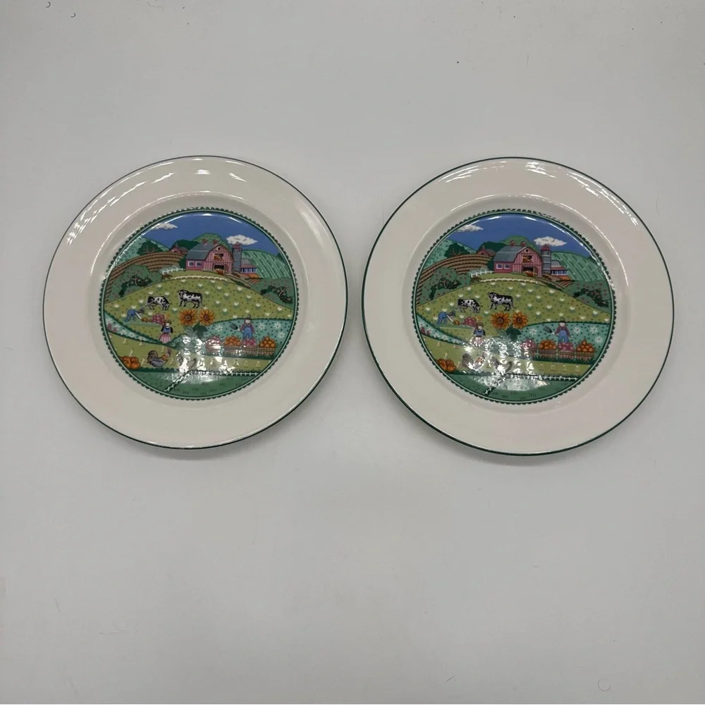 Noritake 2 Vintage Impromptu Country Fences Pattern 7920 Ceramic Salad Plates